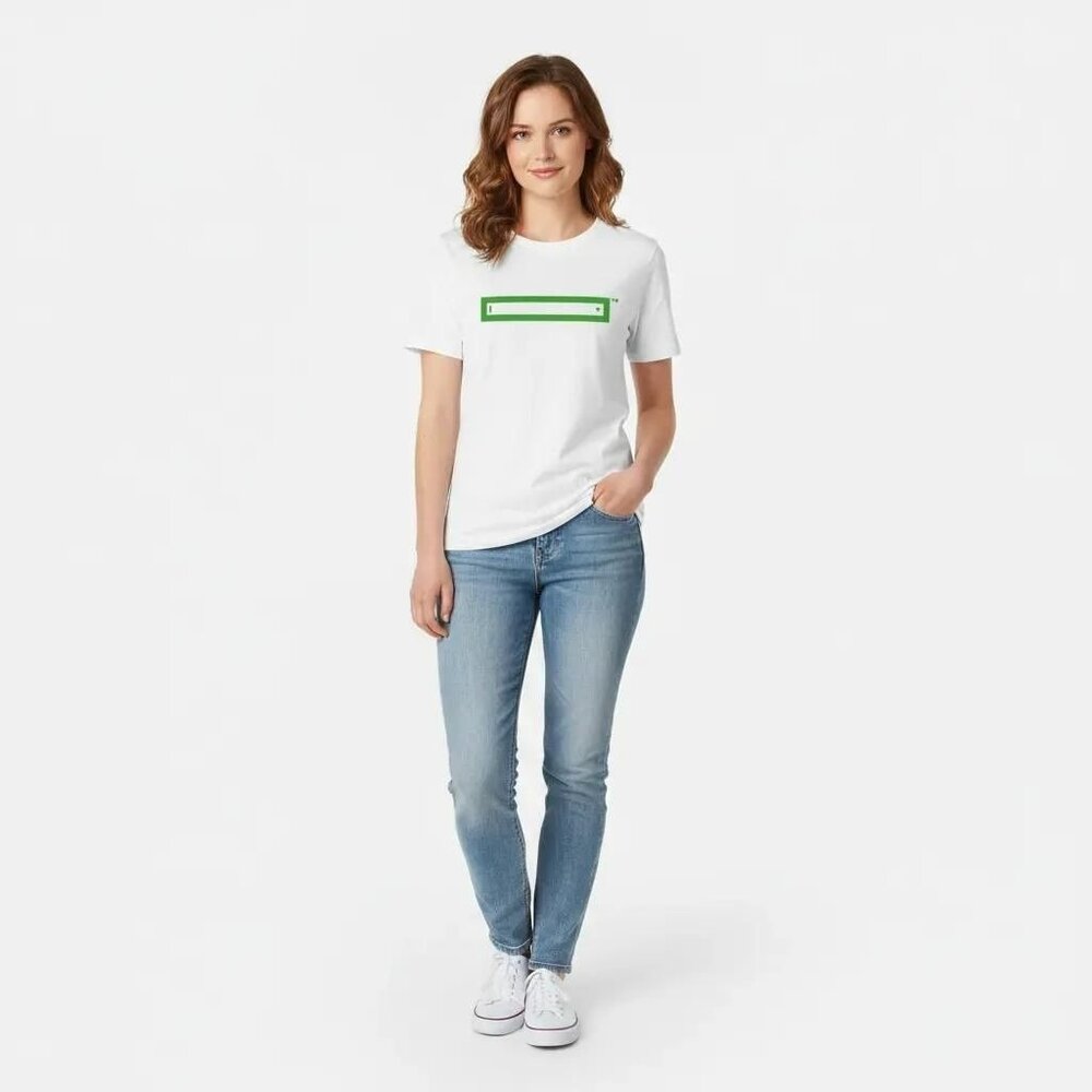 Naver Women's Green‎ Window Short Sleeve White T-Shirt Size Small NWOT